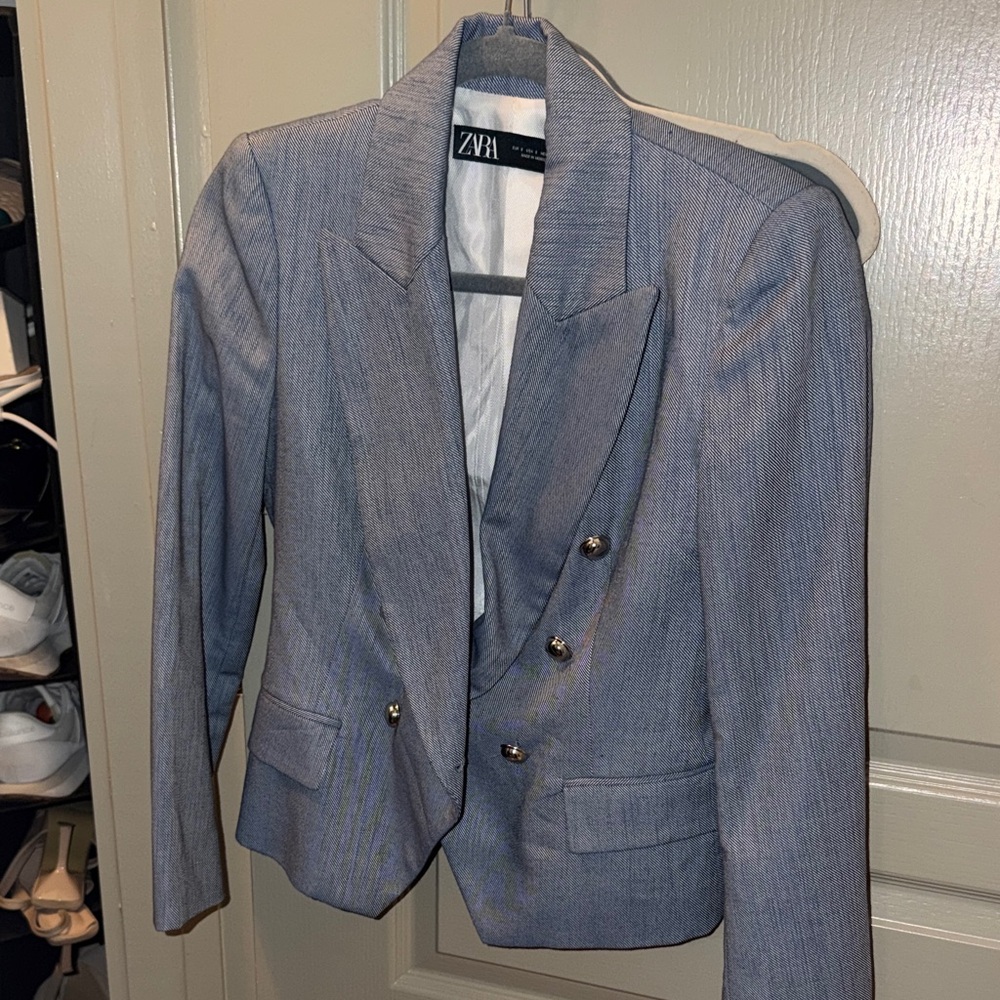 Zara Charcoal Double-Breasted Blazer